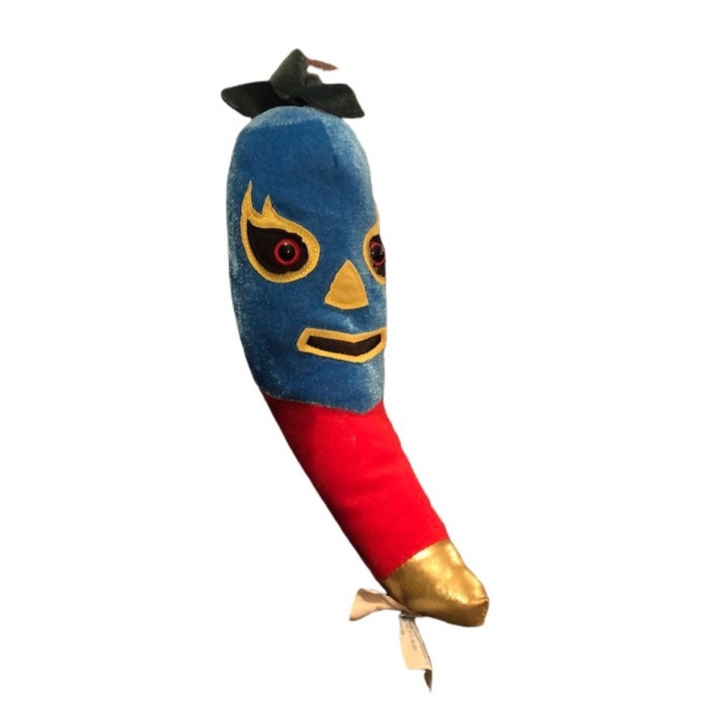 Classic Toy Co Lucha Libre Chili Pepper Plush Blue Red Mask Wrestler 11 Inch